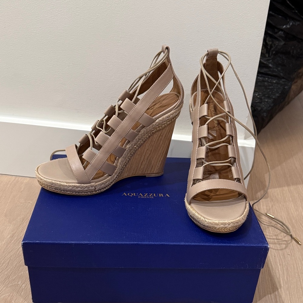 Aquazzura Beige Wedge Sandals
